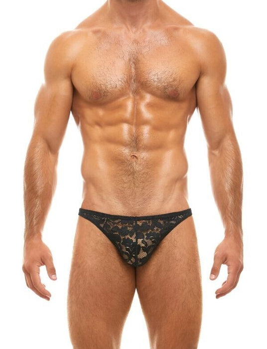 Modus Vivendi Low - Cut Brief Floral Lace Transparent Sheer Briefs Black 04111 B48 - SexyMenUnderwear.com