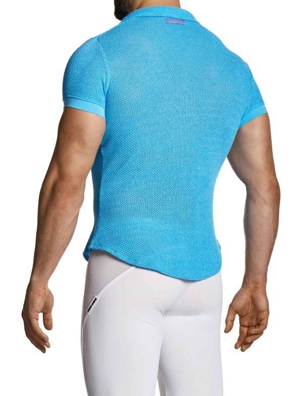 MODUS VIVENDI Micro Crochet Knitted Shirt Muscle - Fit in Blue 22441 B1033
