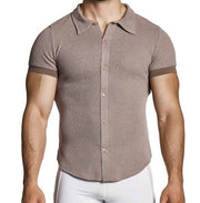 MODUS VIVENDI Micro Crochet Knitted Shirt Muscle - Fit in Brown 22441 B1032