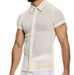 MODUS VIVENDI Muscle Fit Striped Crochet Shirt Knitted Chemise Natural 07441 - SexyMenUnderwear.com