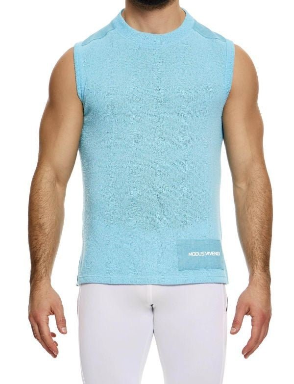 Modus Vivendi Plain Knitted Sleeveless Linen Tank Top Light Blue 09432 1012