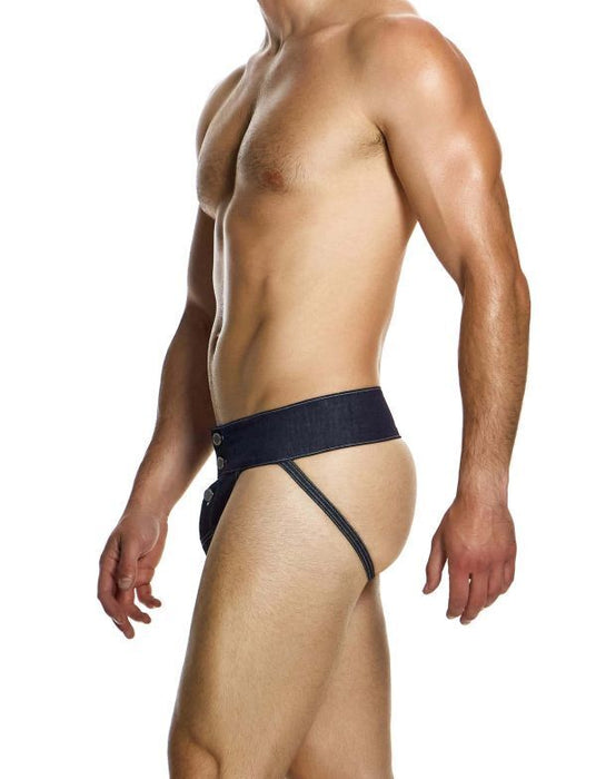 Modus Vivendi Raw Denim Jockstrap Two Nickel Snap Buttons Blue Jock 11411 183 - SexyMenUnderwear.com