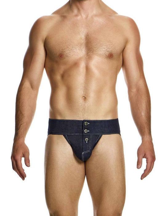 Modus Vivendi Raw Denim Jockstrap Two Nickel Snap Buttons Blue Jock 11411 183 - SexyMenUnderwear.com