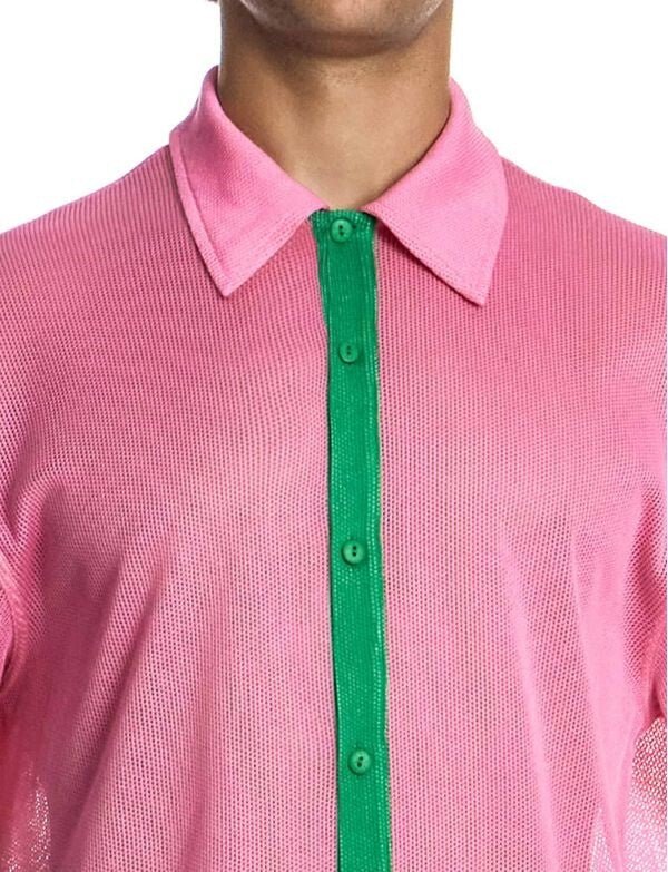 MODUS VIVENDI Retro Shirt Semi - Transparent Micro Fishnet Cotton Pink 05542 B982