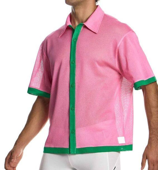 MODUS VIVENDI Retro Shirt Semi - Transparent Micro Fishnet Cotton Pink 05542 B981