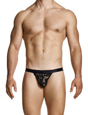 Modus Vivendi Sheer Floral Lace Thong Knitted Semitransparent Black 04114 B1023