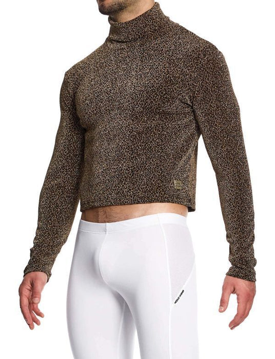 Modus Vivendi Shirt Crackled Crop Roll Neck Brown Metallic Yarns 25351 - SexyMenUnderwear.com