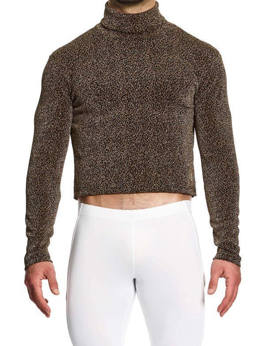 Modus Vivendi Shirt Crackled Crop Roll Neck Brown Metallic Yarns 25351 - SexyMenUnderwear.com