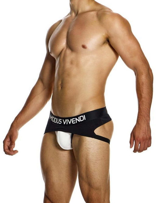 Modus Vivendi Sporty Fly Jockstrap Original Peplum Knitted Jock Black 12413 - SexyMenUnderwear.com