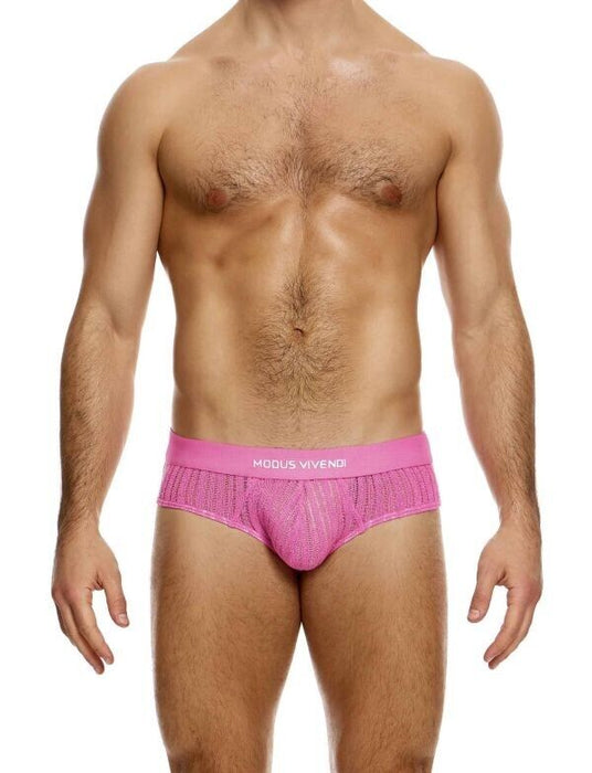 MODUS VIVENDI Stretch Briefs Striped Crochet Classic Knitted Brief Pink 07414 - SexyMenUnderwear.com