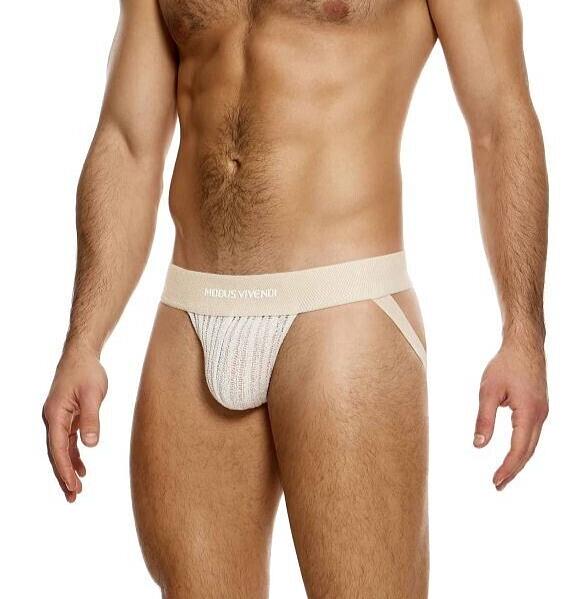 MODUS VIVENDI Stretch Jock Striped Crochet Knitted Jockstrap in Natural 07412 - SexyMenUnderwear.com