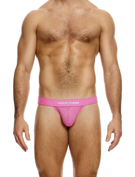 MODUS VIVENDI Stretch Jock Striped Crochet Knitted Jockstrap in Pink 07412 - SexyMenUnderwear.com