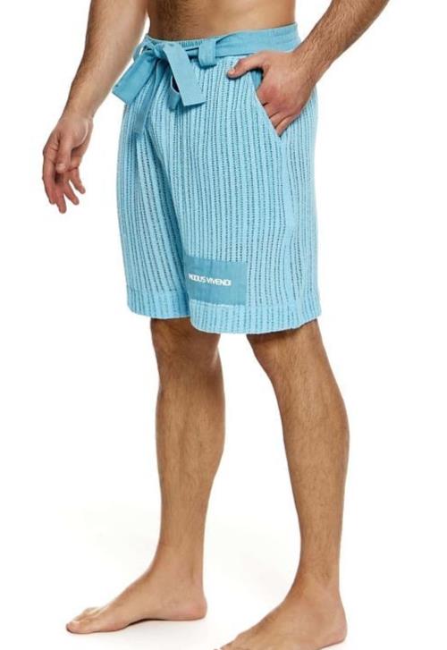 Modus Vivendi Striped Crochet Belted Bermuda Straight Fit Short Blue 07461 B961