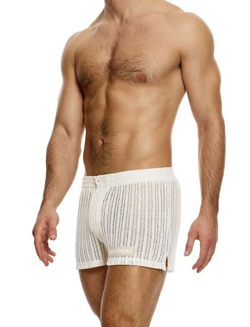 MODUS VIVENDI Striped Crochet Boxer Shorts Stretch Knitted in Natural 074211