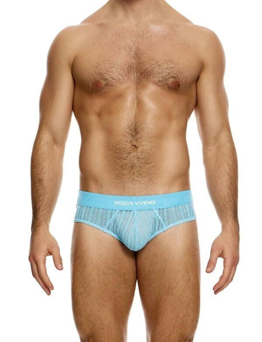 MODUS VIVENDI Striped Crochet Classic Knitted Briefs Stretch in Light Blue 07414 - SexyMenUnderwear.com