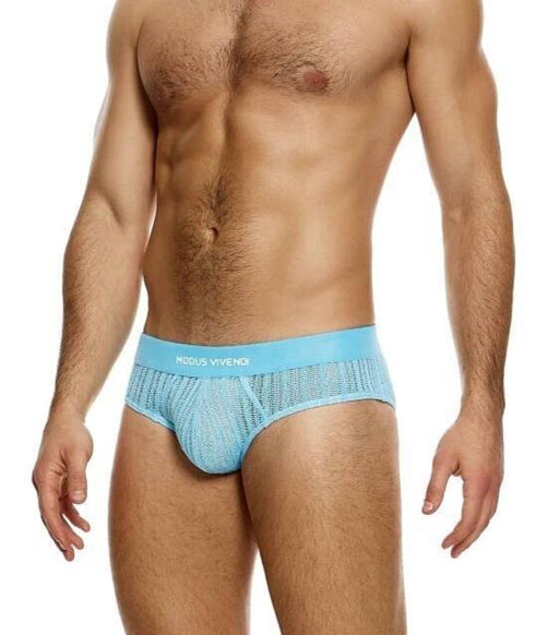 MODUS VIVENDI Striped Crochet Classic Knitted Briefs Stretch in Light Blue 074141