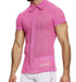 MODUS VIVENDI Striped Crochet Shirt Knitted Muscle Fit Chemise Pink 07441 B90 - SexyMenUnderwear.com