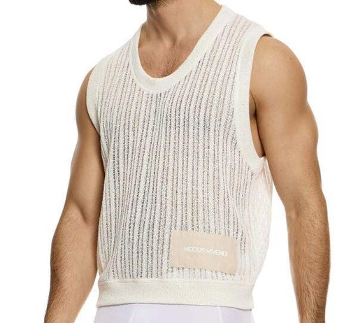 Modus Vivendi Striped Crochet Sleeveless Vest Knitted Tank in Natural 07431 91A1