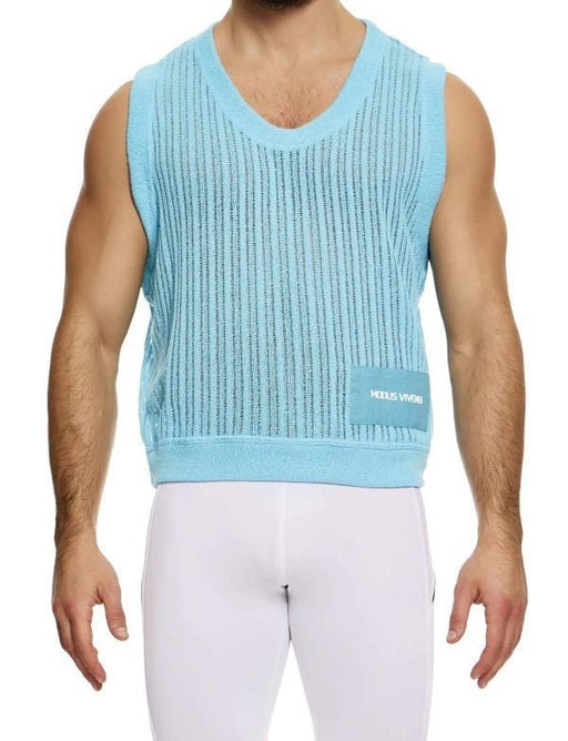 Modus Vivendi Striped Crochet Sleeveless Vest Knitted Tank Top Blue 07431 B1011