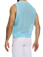 Modus Vivendi Striped Crochet Sleeveless Vest Knitted Tank Top Blue 07431 B1013