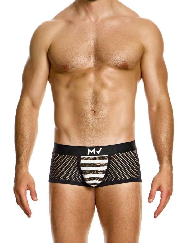 MODUS VIVENDI Striped Through Boxer Trunk Jaquard Micro Fishnet Black 01422 90A6