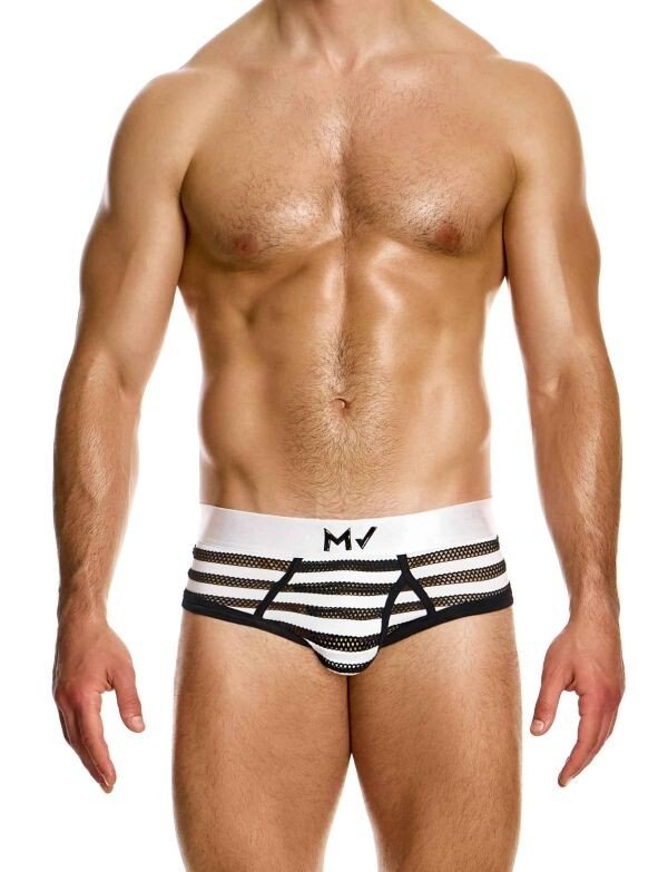 MODUS VIVENDI Striped Through Fly Brief Jaquard Fishnet Black & White 01417 1943