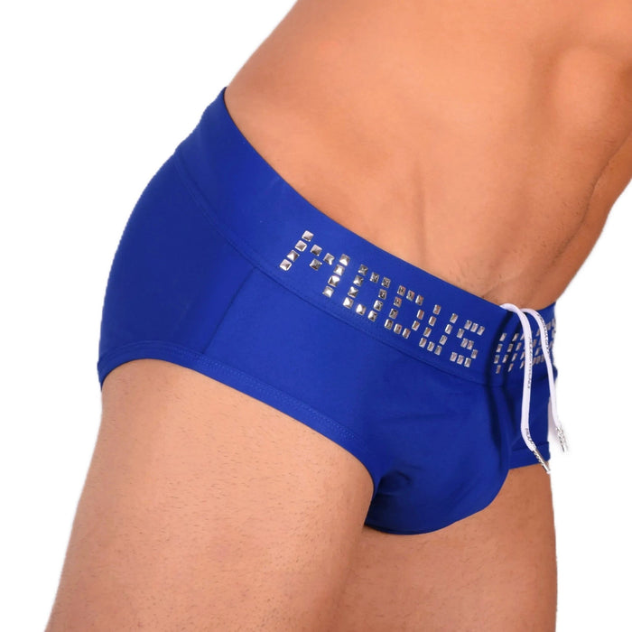 Modus Vivendi Swim - Briefs With Shiny Metallic Cubic Waistband Blue BS1811 10 - SexyMenUnderwear.com