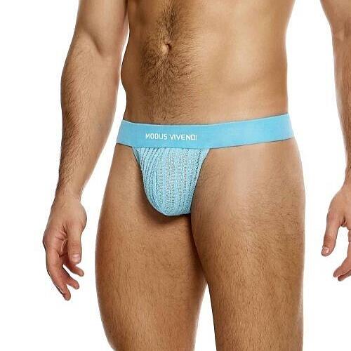 MODUS VIVENDI T - String Striped Crochet Thong Back V - Shape in Light Blue 07411 - SexyMenUnderwear.com