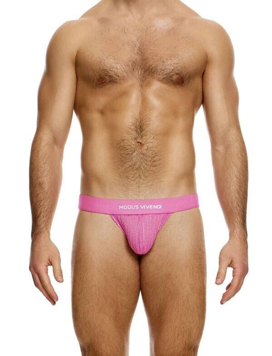 MODUS VIVENDI T - String Striped Crochet Thong Back V - Shape in Light Pink 07411 - SexyMenUnderwear.com