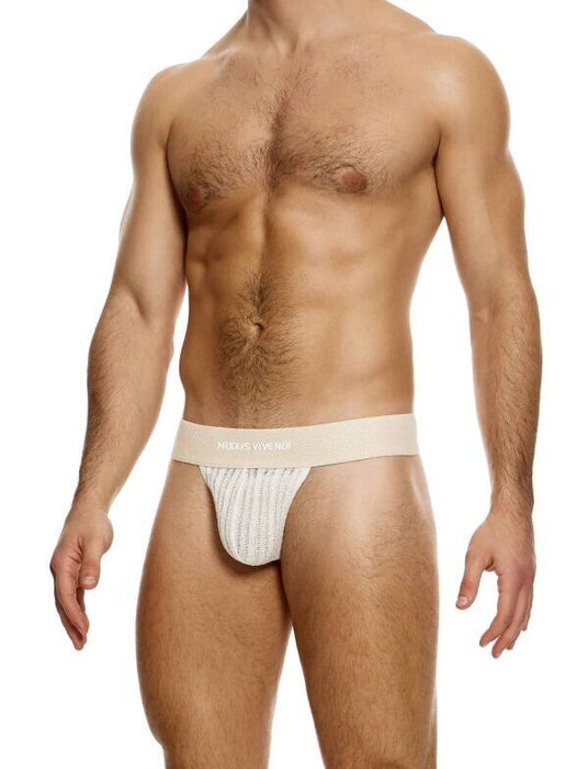 MODUS VIVENDI T - String Striped Crochet Thong Back V - Shape in Natural 07411 - SexyMenUnderwear.com