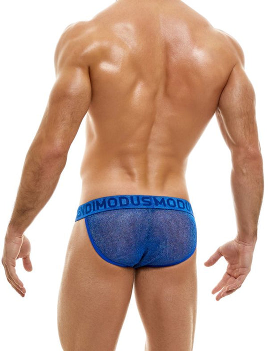 MODUS VIVENDI Tanga Brief ARMOR Knitted Metallic Yarns Blue 01012 B54 - SexyMenUnderwear.com