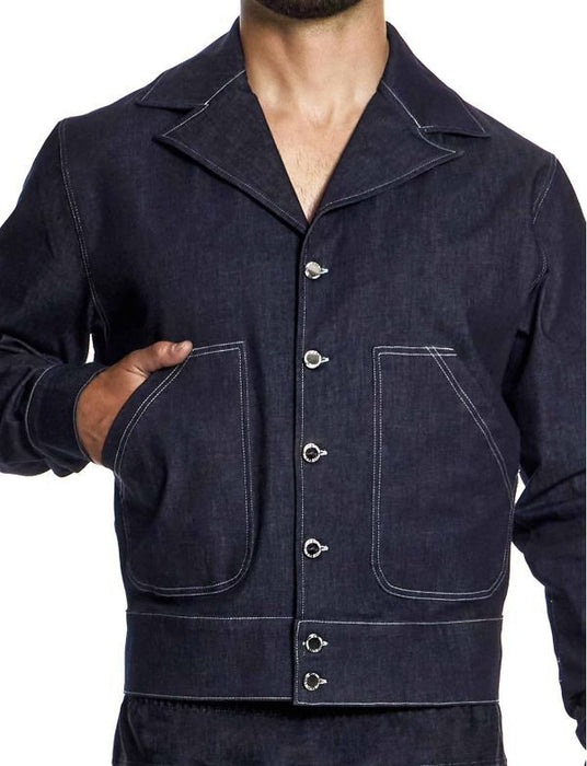 Modus Vivendi Woven Denim Blue Jacket Notch Collar Opening Front Pocket 11451 B44 - SexyMenUnderwear.com