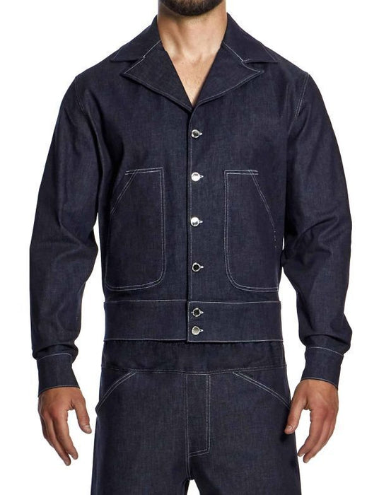 Modus Vivendi Woven Denim Blue Jacket Notch Collar Opening Front Pocket 11451 B44 - SexyMenUnderwear.com