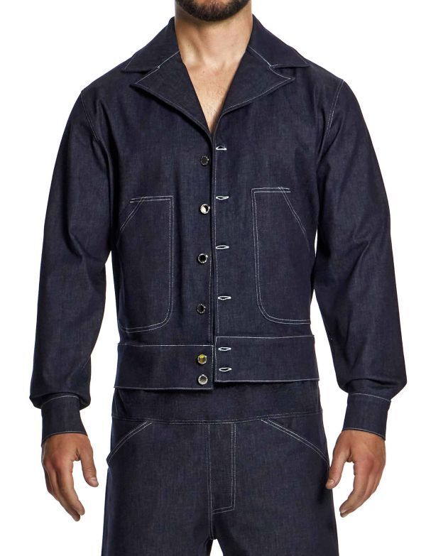Modus Vivendi Woven Denim Blue Jacket Notch Collar Opening Front Pocket 11451 B444