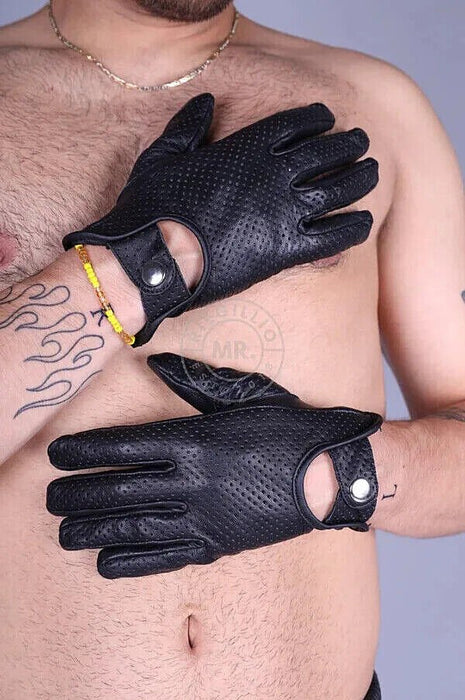 MR. Riegillio Leather Racing Gloves Lightweight Resilient Sheep Leathers Black - SexyMenUnderwear.com