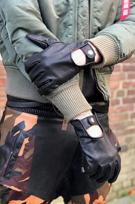 MR. Riegillio Leather Racing Gloves Lightweight Resilient Sheep Leathers Black - SexyMenUnderwear.com