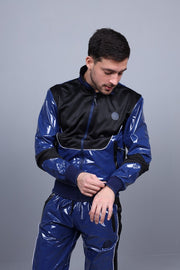 MR. RIEGILLIO PVC Jacket 24 Tracksuit Shiny Blue R10416