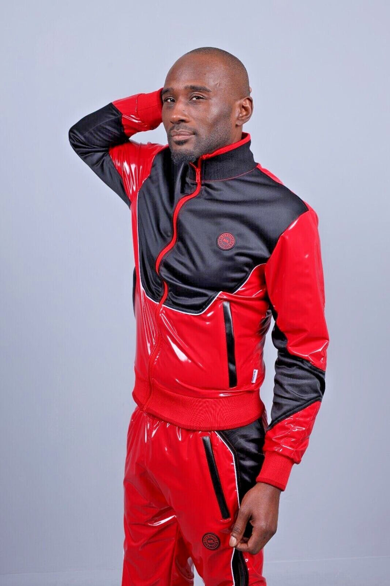 MR. RIEGILLIO PVC Jacket 24 Tracksuit Shiny Red R10153
