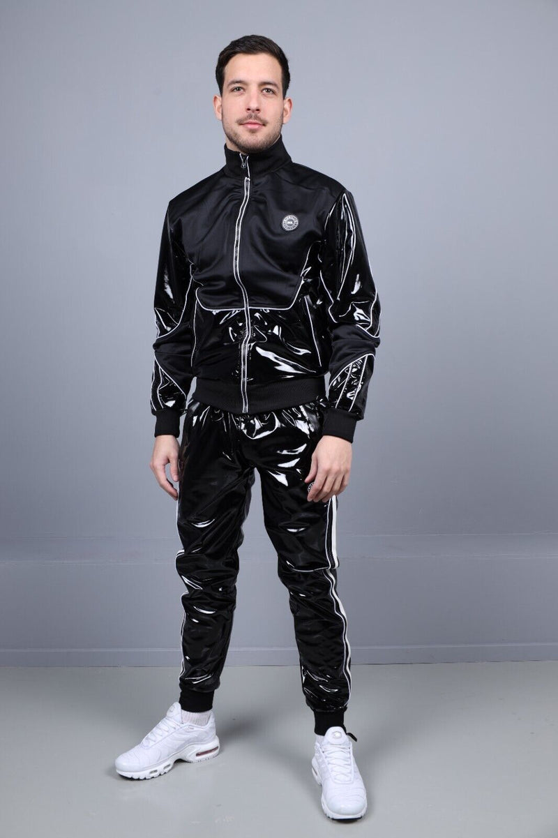 MR. RIEGILLIO PVC Tracksuit Jacket 24 Shiny Black With White Piping R10436