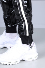 MR. RIEGILLIO PVC Tracksuit Pants 24 Shiny Black With White Piping R10444