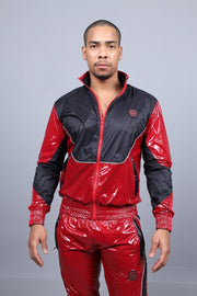 MR. RIEGILLIO Shiny Nylon 24 Tracksuit Jacket Red R10216