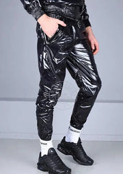 MR. RIEGILLIO Shiny Nylon 24 Tracksuit Pants Black R10261