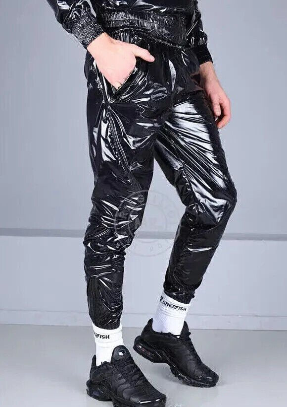 MR. RIEGILLIO Shiny Nylon 24 Tracksuit Pants Black R10261