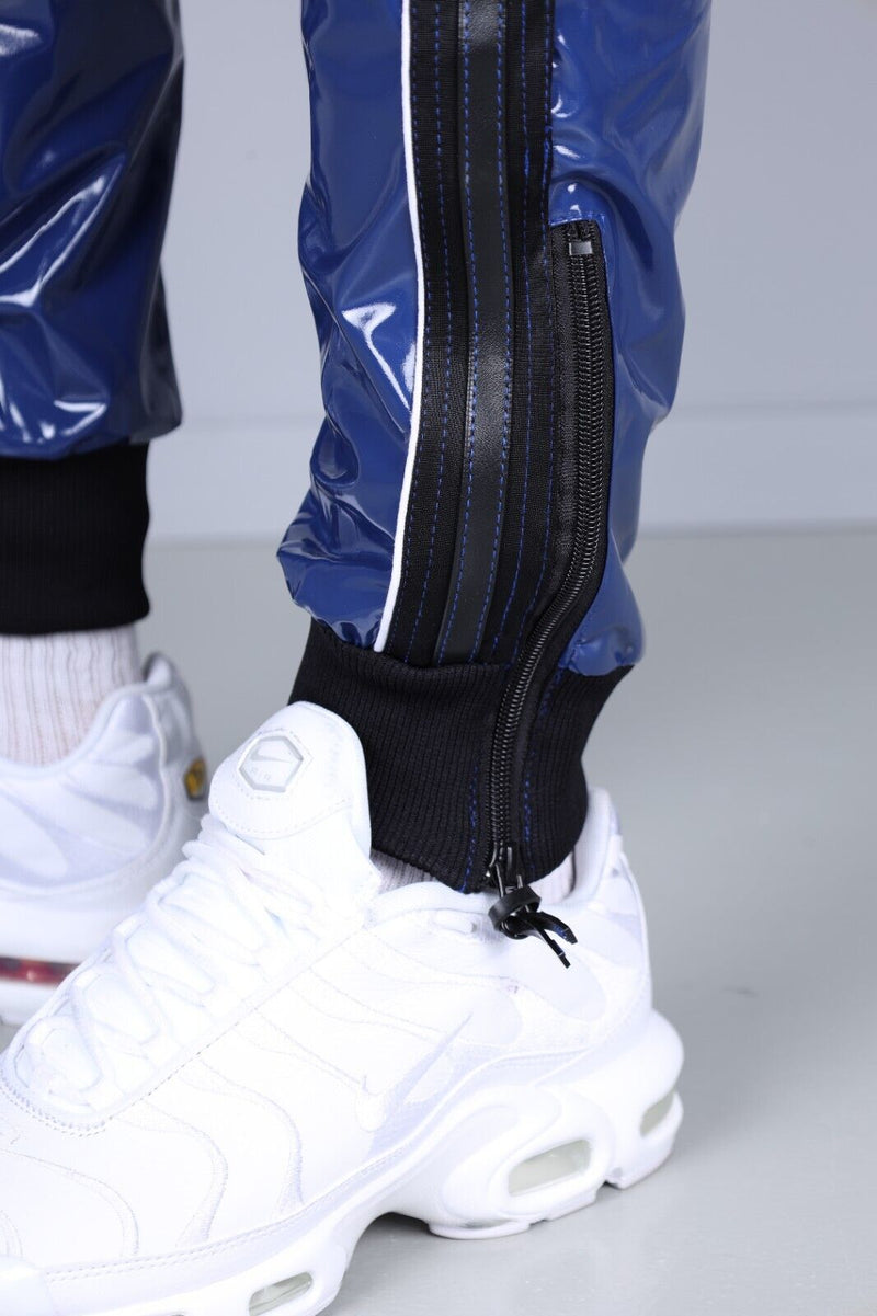 MR. RIEGILLIO Shiny PVC 24 Tracksuit Pants Glossy Blue R10425