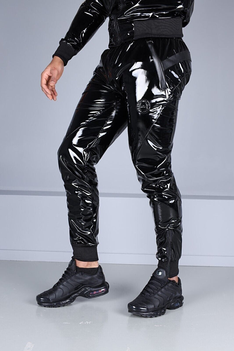 MR. RIEGILLIO Shiny PVC Tracksuit Pants 24 Glossy Black R10202
