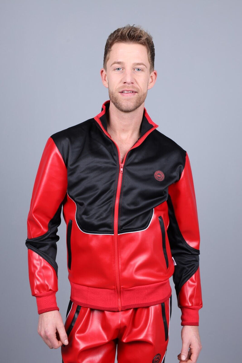 MR. RIEGILLIO Vegan Leather Jacket 24 Tracksuit Crew Collar Red R10274