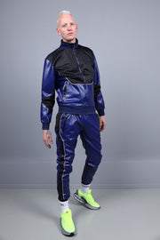 MR. RIEGILLIO Vegan Leather Jacket Tracksuit 24 Crew Collar in Blue R10394
