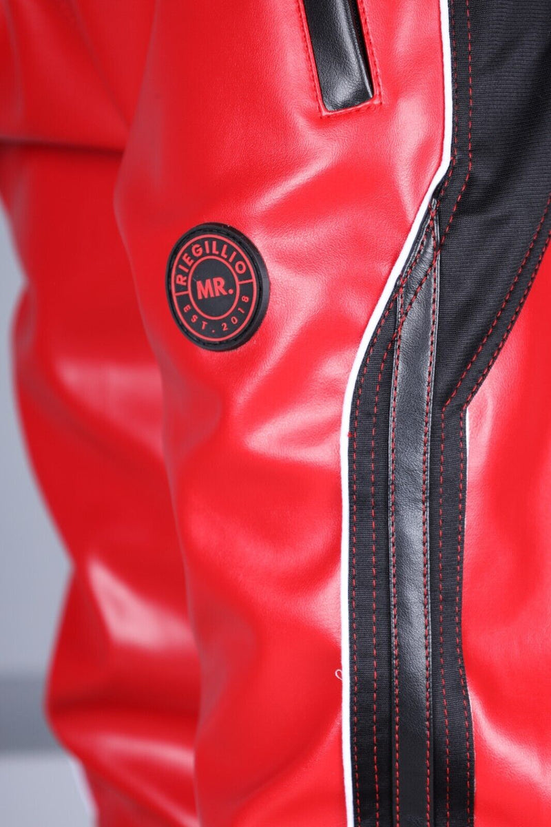 MR. RIEGILLIO Vegan Leather Pants 24 Tracksuit Pant Red R10284