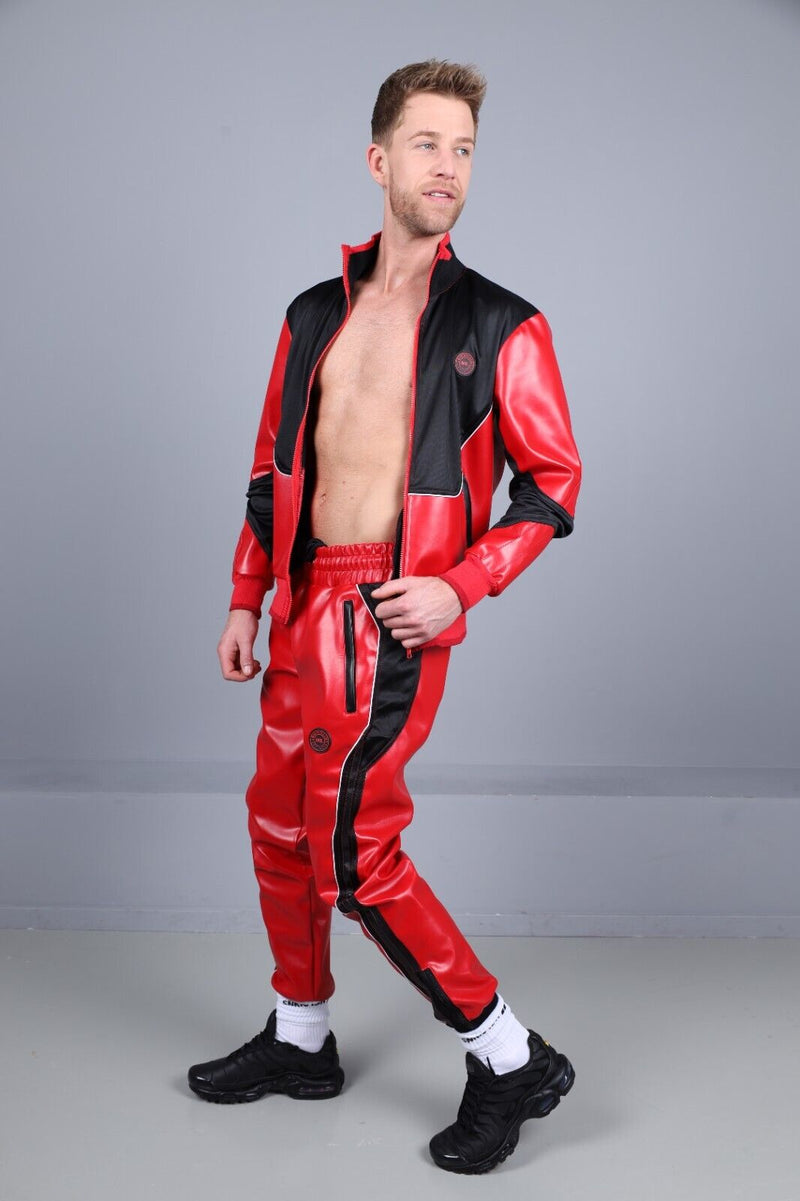 MR. RIEGILLIO Vegan Leather Pants 24 Tracksuit Pant Red R102810