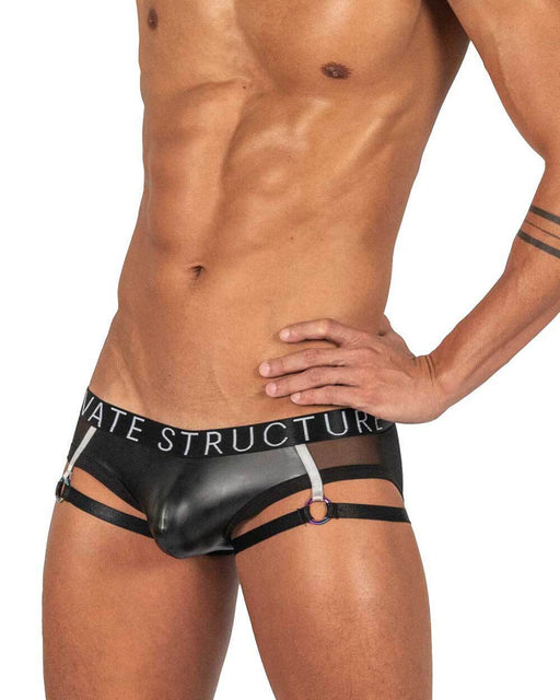 PRIVATE STRUCTURE Low Waist Mini Garter - Briefs Alpha PU Leather Shades Black 4419 1081